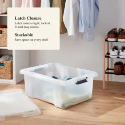 Medium Frosted Latching Storage Box - Brightroom™: Stackable Polypropylene Tote With Lid, 48L Capacity -Brightroom Sales Store GUEST 047ac601 171c 446f 97bf 888ae2d54712