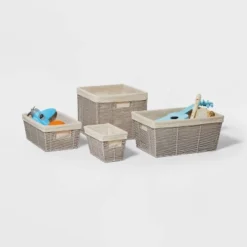 14.75" X 13" X 11" Large Lined Woven Milk Crate Gray - Brightroom™: Decorative Storage Basket, Rectangle, Traditional Style -Brightroom Sales Store GUEST 054d99f6 5bc4 4b73 87f9 e39da675c247