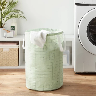 Scrunchable Round Laundry Hamper Green Stitch Grid - Brightroom™ 1 Scrunchable Round Laundry Hamper Green Stitch Grid - Brightroom™