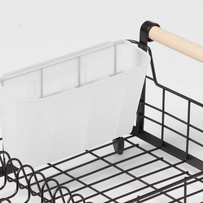 Metal Dish Rack With Powder Coated Finish And Rubber Wood Handles Black - Brightroom™: Freestanding Dish Drying Rack 2 Metal Dish Rack With Powder Coated Finish And Rubber Wood Handles Black - Brightroom™: Freestanding Dish Drying Rack - Image 2