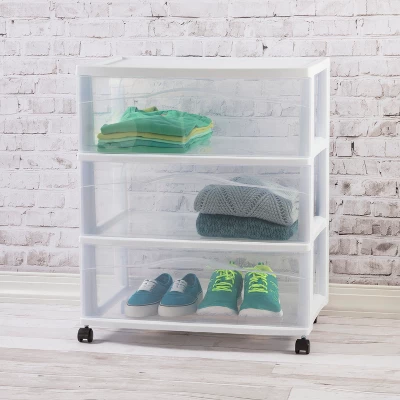 3 Drawer Wide Cart White - Brightroom™: Plastic Storage Drawers, Utility Cart With Casters, Portable Universal Storage 2 3 Drawer Wide Cart White - Brightroom™: Plastic Storage Drawers, Utility Cart With Casters, Portable Universal Storage - Image 2