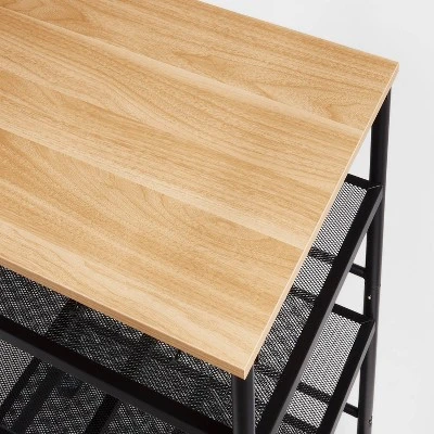 Narrow Metal Storage Cart With Wood Top Black - Brightroom™: Rolling Utility Cart With Casters & Fixed Shelves 2 Narrow Metal Storage Cart With Wood Top Black - Brightroom™: Rolling Utility Cart With Casters & Fixed Shelves - Image 2