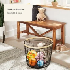 Round Black Wire With Natural Wood Handles Floor Basket - Brightroom™ -Brightroom Sales Store GUEST 531efaff 169e 49d9 b5e7 00e6d8495d4f