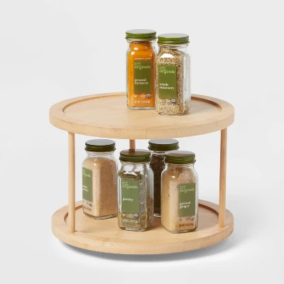 2-Tier Bamboo Lazy Susan Turntable Yellow - Brightroom™: Kitchen Storage Organizer, Spice Organization, 10"x10"x7" 2 2-Tier Bamboo Lazy Susan Turntable Yellow - Brightroom™: Kitchen Storage Organizer, Spice Organization, 10"x10"x7" - Image 2