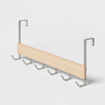 Large Over The Door Hook With Wood 6 Hooks - Brightroom™ 2 Large Over The Door Hook With Wood 6 Hooks - Brightroom™ - Image 2