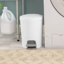 1.6gal Round Step Trash Can - Brightroom™: Compact Pedal-Operated Lid, Small Bathroom Bin, Textured White Finish -Brightroom Sales Store GUEST 6f979a69 a398 4b73 b4bc a8b6b2d574d1