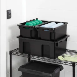 Medium Stackable Storage Bin - Brightroom™: Black Polypropylene Utility, 9.25 Volume, 22.79x15.98x8.39, Universal Storage
