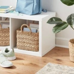 Woven Rectangular Seagrass And Palm Leaf Striped Basket - Brightroom™