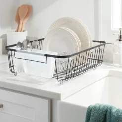 Large Steel Dish Drainer Black - Brightroom™: Powder-Coated Freestanding Rack With Utensil Holder