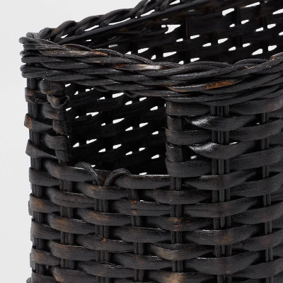 Black Washed Woven Rattan Bin Small - Brightroom™: Decorative Rectangle Basket, 12"x6"x6", Air Dry Care 2 Black Washed Woven Rattan Bin Small - Brightroom™: Decorative Rectangle Basket, 12"x6"x6", Air Dry Care - Image 2