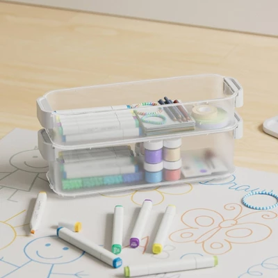 Click In Place 3qt Clear Shallow Slim Plastic Storage Bin With White Latch For Home And Office Organization - Brightroom™ 2 Click In Place 3qt Clear Shallow Slim Plastic Storage Bin With White Latch For Home And Office Organization - Brightroom™ - Image 2