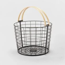 Round Black Wire With Natural Wood Handles Floor Basket - Brightroom™ -Brightroom Sales Store GUEST 96a85611 d85f 4469 95c9 38a133b60f86