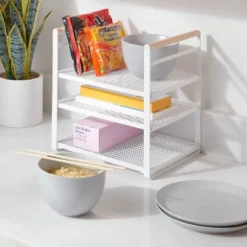Metal 3-Tier Adjustable Shelf Box Organizer White - Brightroom™: Kitchen Storage & Pantry Organizer, Iron Shelf Riser