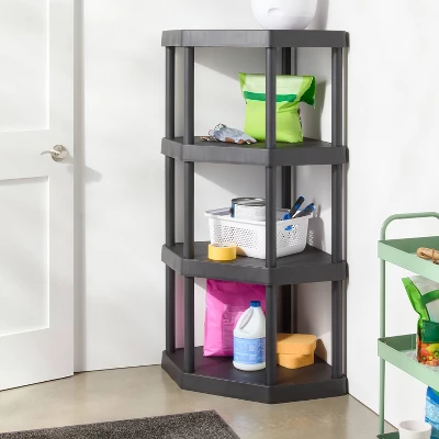 4 Tier Plastic Corner Shelf Unit Black - Brightroom™ 1 4 Tier Plastic Corner Shelf Unit Black - Brightroom™