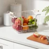 Metal Stackable Wire Pantry Basket With Rubber Wood Handle White - Brightroom™: Kitchen Storage Organizer, 9"x13.5"