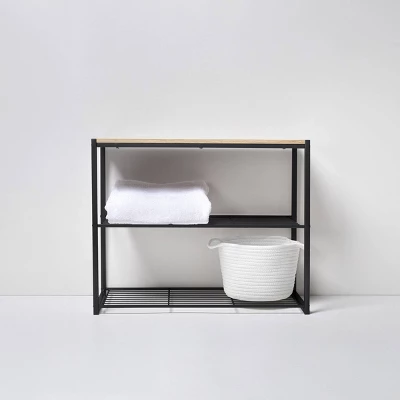 3 Tier Shoe Rack Black Metal With Natural Wood - Brightroom™ 4 3 Tier Shoe Rack Black Metal With Natural Wood - Brightroom™ - Image 4