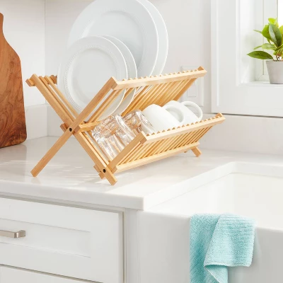 Bamboo Drying Rack Brown - Brightroom™: Freestanding Varnished Dish Drying Rack, Folds For Storage, 17.76" Depth 1 Bamboo Drying Rack Brown - Brightroom™: Freestanding Varnished Dish Drying Rack, Folds For Storage, 17.76" Depth