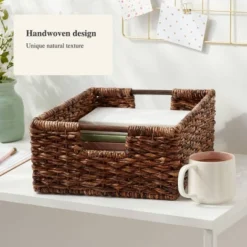 Woven Abaca Folio Bin - Brightroom™: Handwoven Brown Storage Basket, Rectangle, Lacquered Finish, Ethical Handcraft -Brightroom Sales Store GUEST c82c18cf 9f67 43f8 9b53 8b2a0b548aaf