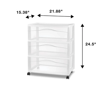 3 Drawer Wide Cart White - Brightroom™: Plastic Storage Drawers, Utility Cart With Casters, Portable Universal Storage 3 3 Drawer Wide Cart White - Brightroom™: Plastic Storage Drawers, Utility Cart With Casters, Portable Universal Storage - Image 3