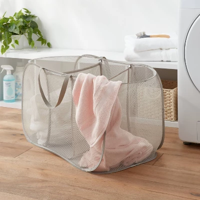 Pop-up Mesh Triple Sorter - Brightroom™: Collapsible Gray Laundry Hamper, Multipurpose Clothes Organizer 1 Pop-up Mesh Triple Sorter - Brightroom™: Collapsible Gray Laundry Hamper, Multipurpose Clothes Organizer