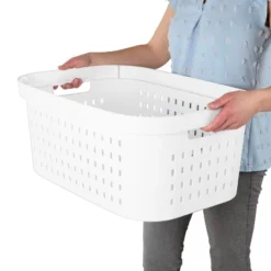 1.5bu Rectangle Modern Laundry Basket - Brightroom™: White Plastic Clothes Basket With Built-In Handles, Medium Size -Brightroom Sales Store GUEST d6606117 ec93 434a 98af c3a1505ebe2b