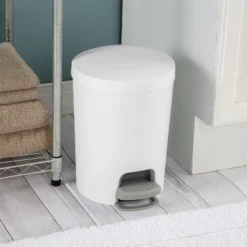 1.6gal Round Step Trash Can - Brightroom™: Compact Pedal-Operated Lid, Small Bathroom Bin, Textured White Finish -Brightroom Sales Store GUEST e09e76a9 b58c 4631 806e 6d1eee45cda2