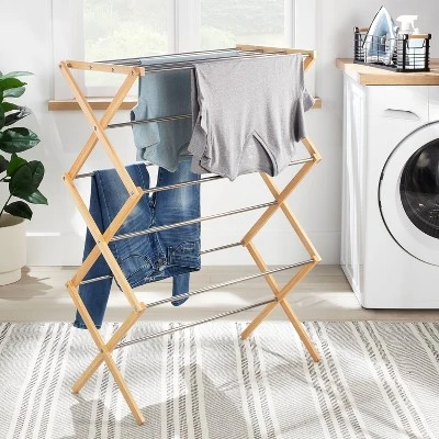 Rubber Wood And Stainless Steel Drying Rack - Brightroom™ 1 Rubber Wood And Stainless Steel Drying Rack - Brightroom™