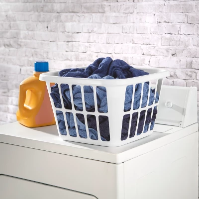 1.25bu Laundry Basket White - Brightroom™: Plastic Clothes Hamper With Built-In Handles, Medium Size, Portable Storage 1 1.25bu Laundry Basket White - Brightroom™: Plastic Clothes Hamper With Built-In Handles, Medium Size, Portable Storage